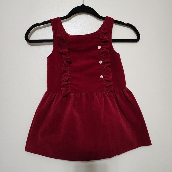 Vintage Girls Ruffle Velour Overall Dress Dark Red Farm Fall Christmas Size 5 - Picture 1 of 11
